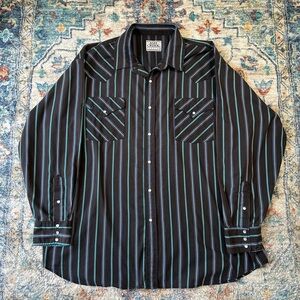 Vintage Ash Creek Trading Pin Striped Pearl Snap Shirt Size XXL